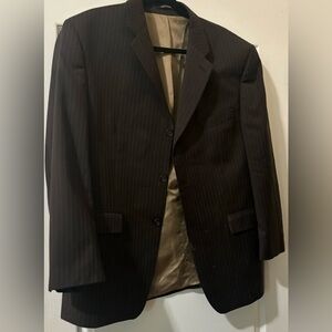 Calvin Klein Blazer Men's Dark Brown Pinstripe Blazer with Light Brown Interior